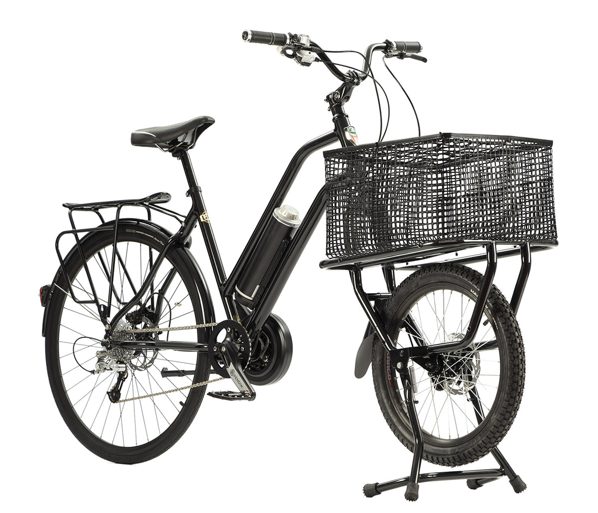 Vélo cargo compact électrique Bocyclo noir, vue de profil